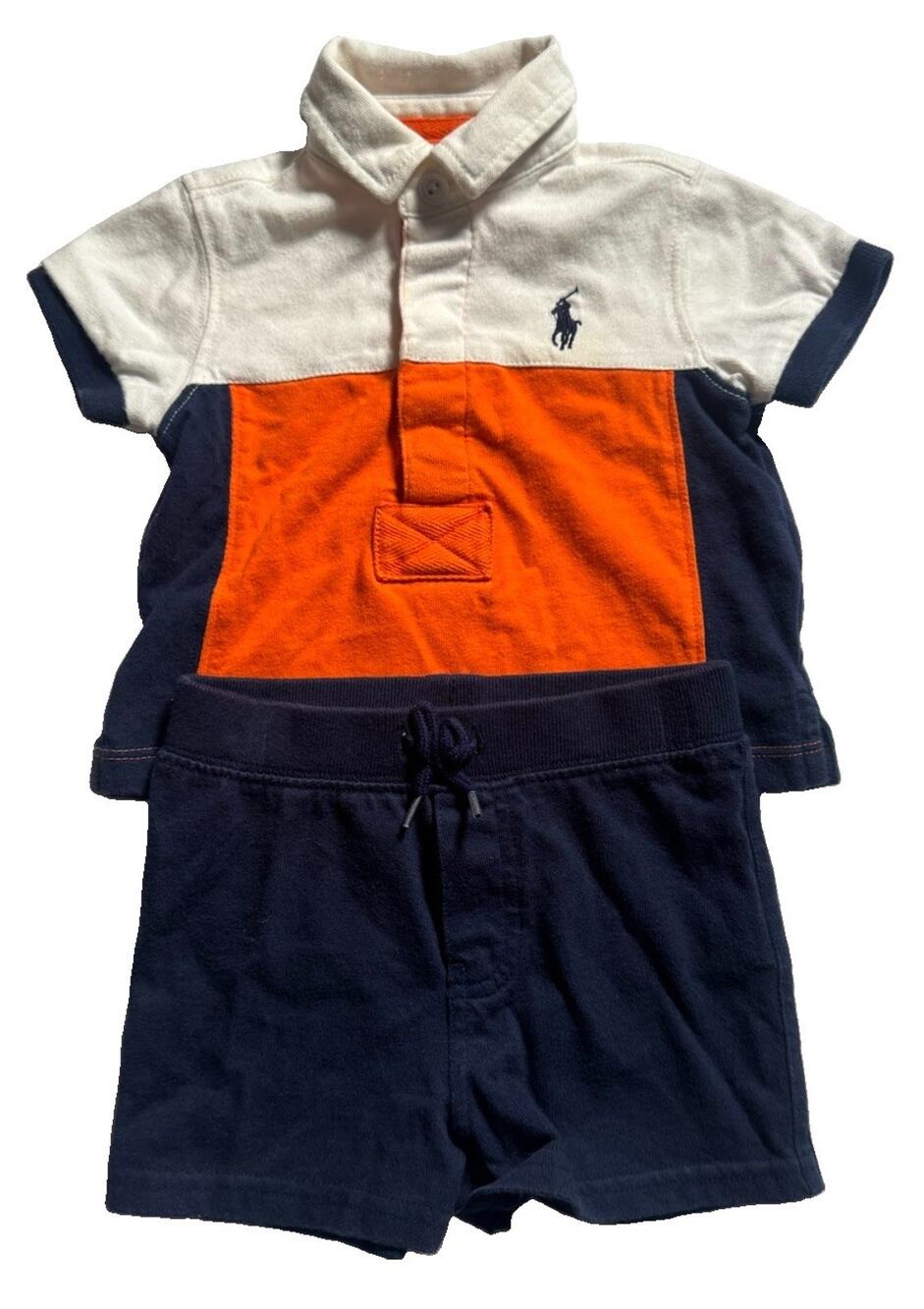 Ralph Lauren Baby Boys 3M Colorblock Polo Shirt Navy Shorts 2 Piece Outfit